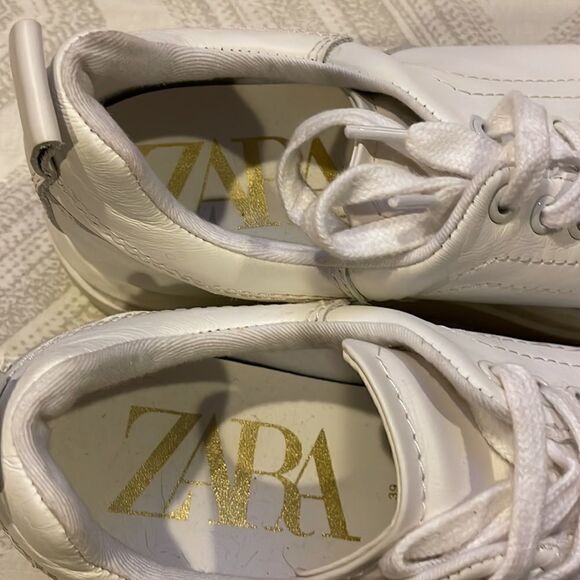 Zara White Athletic Leather Sneakers - Size 39 - Picture 6 of 6